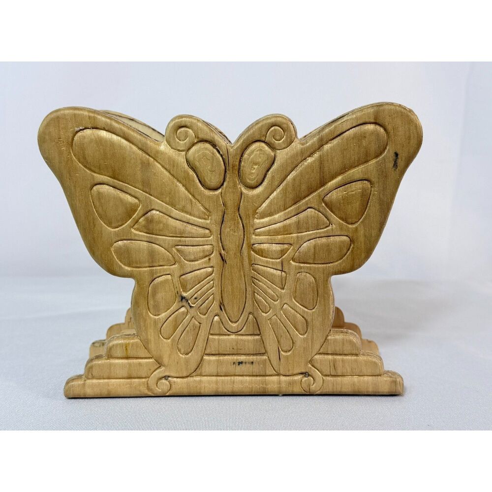 VTG Carved Wood Butterfly Napkin Letter Holder Table Stop Unfinished Paintable